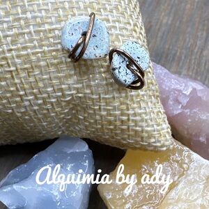 Rustic larimar brass stud earrings /march birthstone healing crystal
